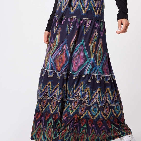 Desigual Black and Pink Smocked Maxi Skirt - Picture 3 of 3